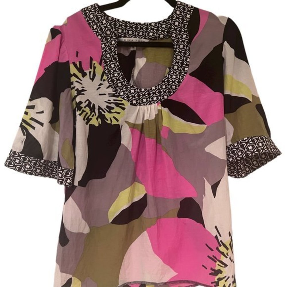Trina Turk Cotton/Silk Blend Abstract Lightweight Shirt Size Small‎